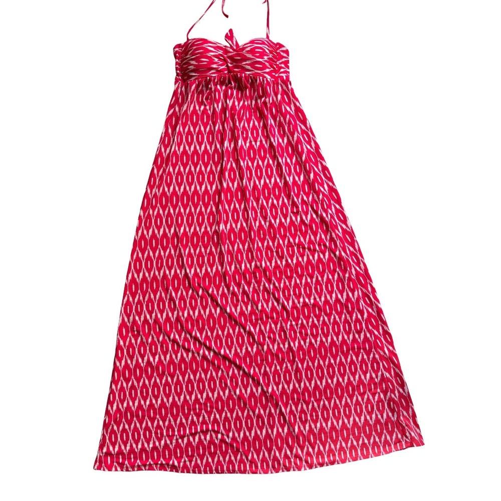 Robin Piccone Maxi Dress Halter Ikat Red and White Size Small